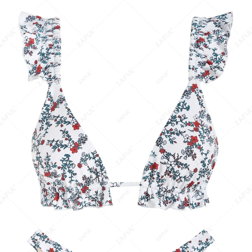 ZAFUL Floral Ruffle Triangle Bikini Top Swimwear